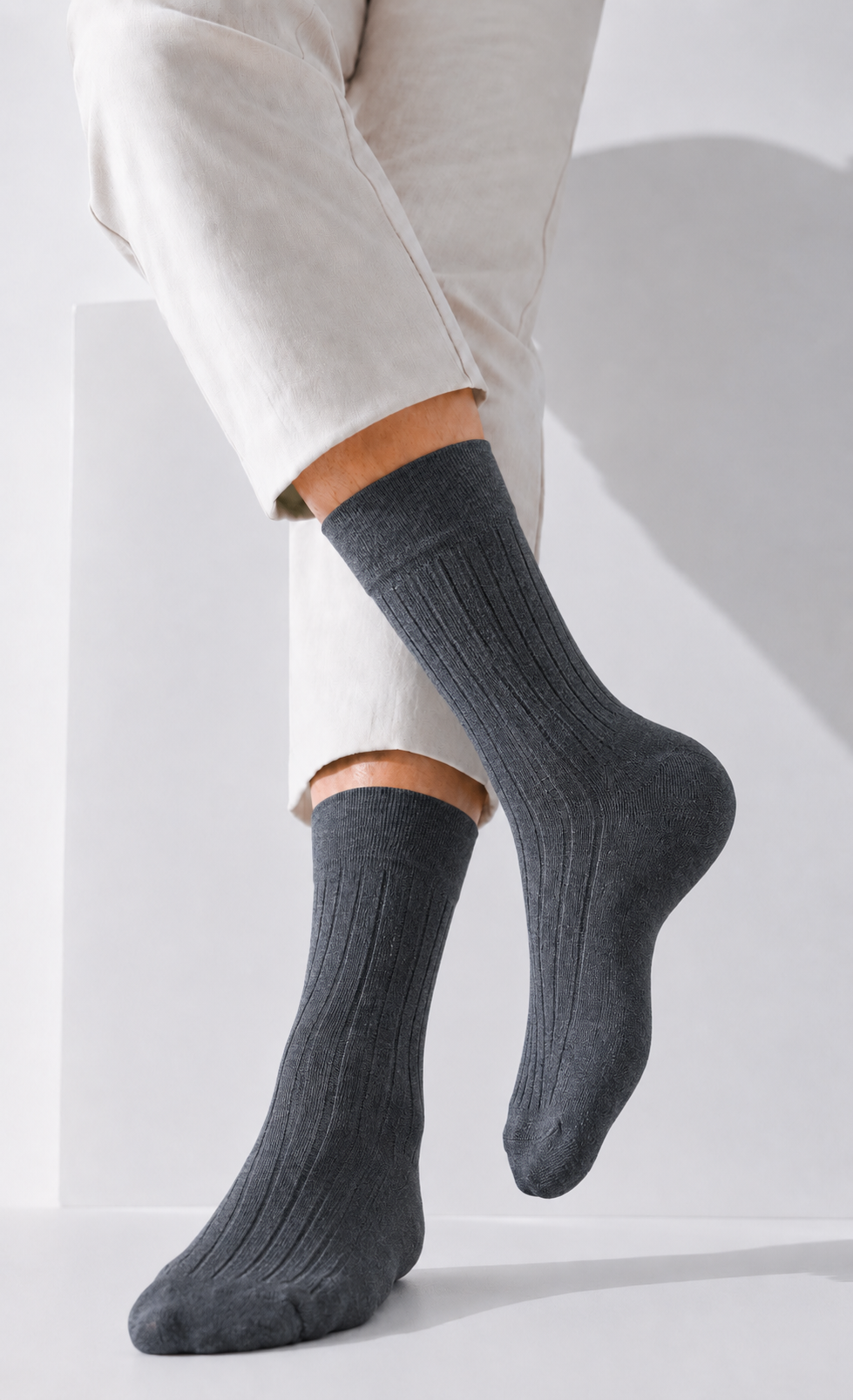 BASIQ Premium Antibacterial Ribbed Crew Socks Solids