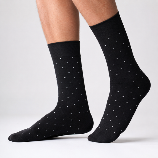 BASIQ Premium Business Crew Socks – Black Micro Dot | Soft Cotton Blend | Seamless Toe