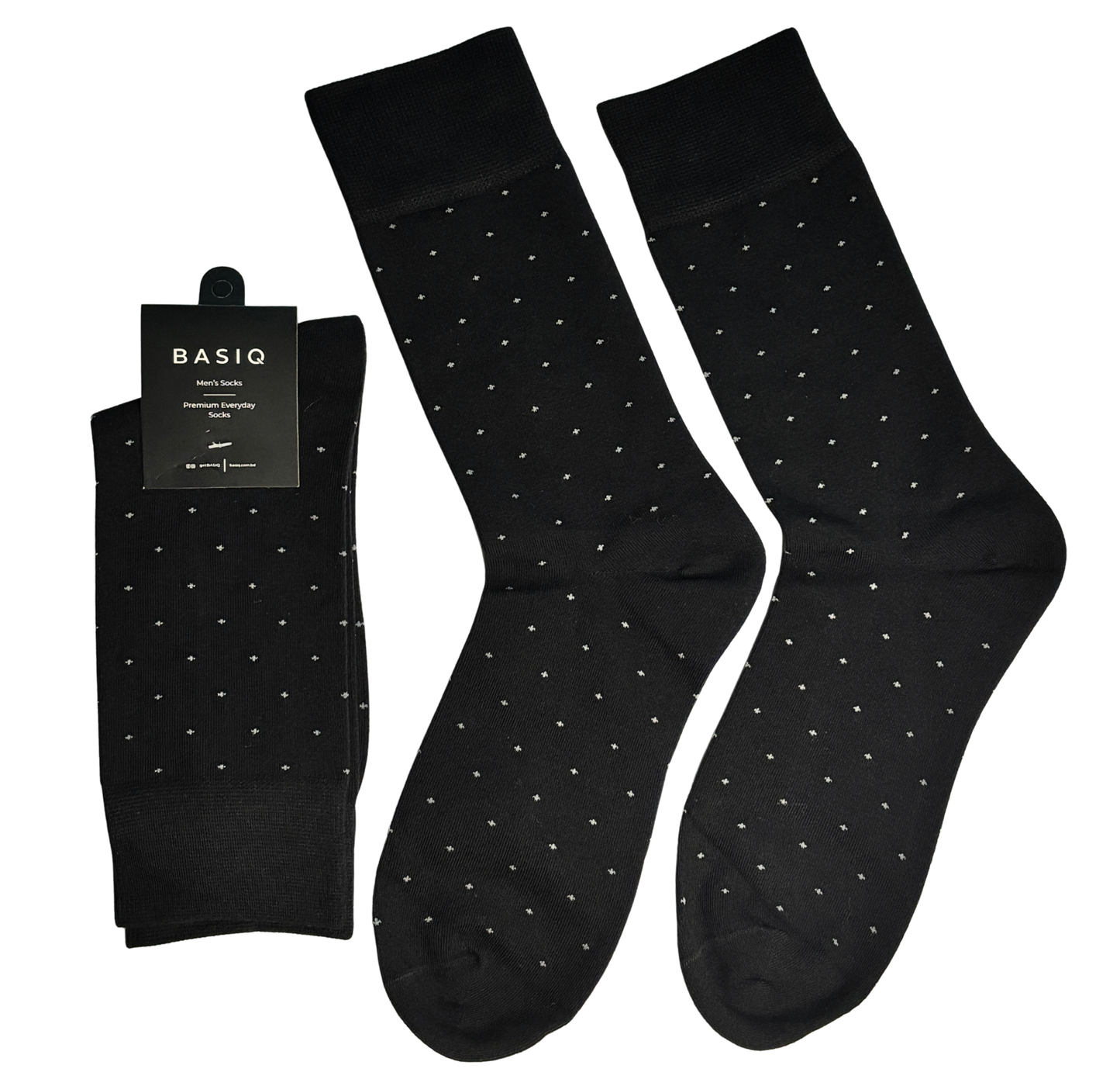 BASIQ Premium Business Crew Socks – Black Micro Dot | Soft Cotton Blend | Seamless Toe