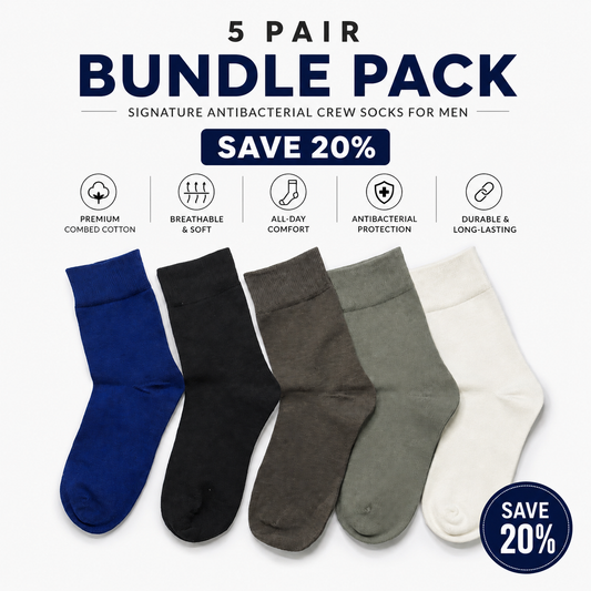 5 Pair BASIQ Bundle - Signature Antibacterial Crew Socks for Men
