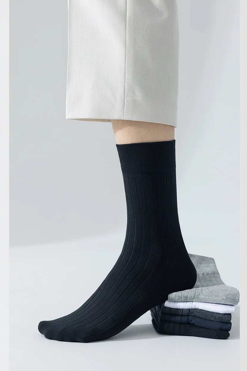 5 Pair BASIQ Bundle - Antibacterial Ribbed Combed Cotton Crew Socks - For Men