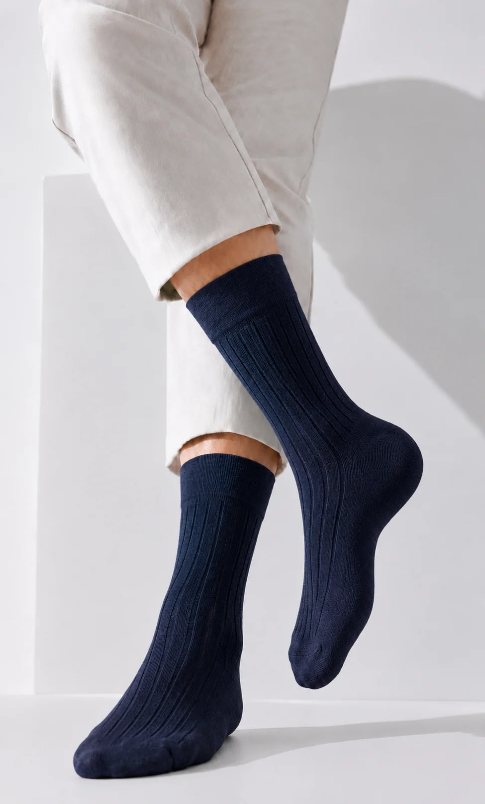5 Pair BASIQ Bundle - Antibacterial Ribbed Combed Cotton Crew Socks - For Men
