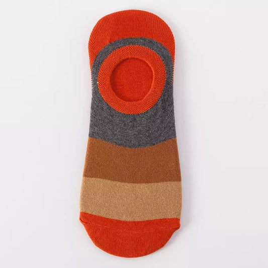 BASIQ Orange Brown Gradient No-Show Socks – Non-Slip Invisible Cotton Boat Socks