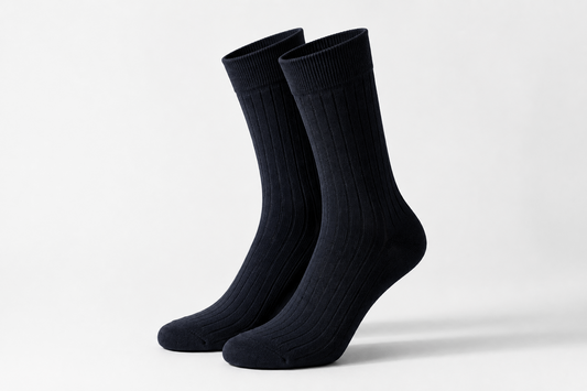 BASIQ™ Premium Ribbed Crew Socks – 95% Cotton | 10A Antibacterial | 200 Needle Knit - Black
